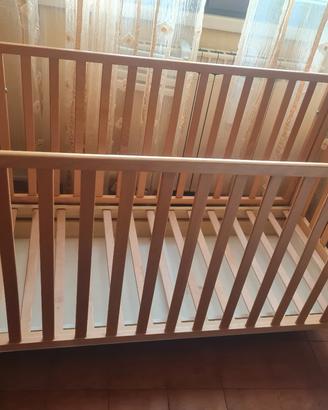 LETTINO legno con rotelle, materasso, sponde abbas