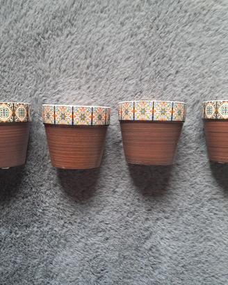 Set di 4 Vasi per Piante Motivo Azulejo Portoghese
