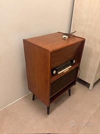 Mobile legno vintage con radio La Voce Del Padrone