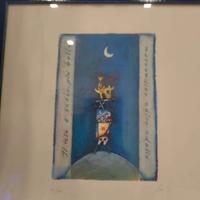 Litografia con cornice blu