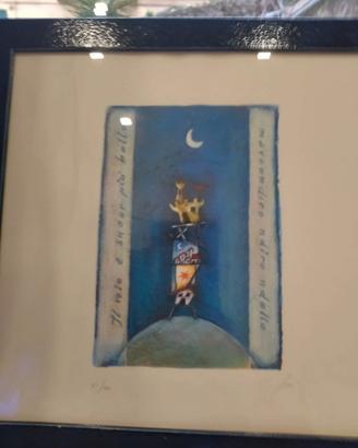 Litografia con cornice blu