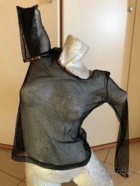 Maglia retinata trasparente nera leopardati bordi