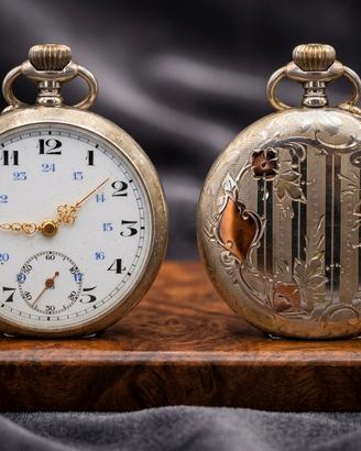 Stupendo orologio da tasca antico argento e oro