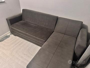 Divano Angolare Letto + Contenitore Grigio Scuro