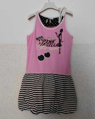 vestito rosa e nero con gonna a pallocino