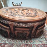 Tavolo Basso Cinese in Legno Massello Intagliato