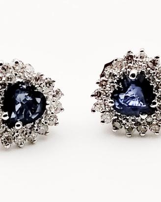 Orecchini cuore zaffiro e diamanti oro 18k