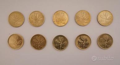 Dieci monete da 20 lire 