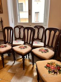 Tavolo rotondo e 6 sedie vintage in legno