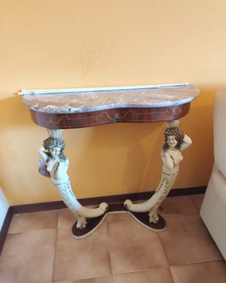 Consolle d'antiquariato con piano in marmo e basi