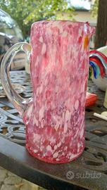 brocca caraffa vetro rosa e bianco