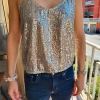 top zara paillettes argento