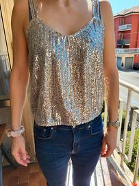top zara paillettes argento