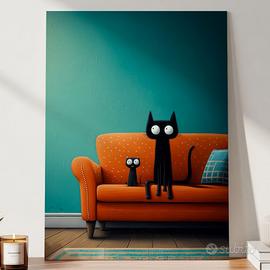 215 -  Poster Gatti Neri Divano Arancio A3