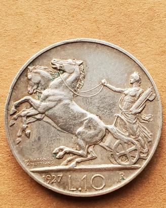 10 lire 1927 biga argento 2 rosette