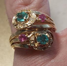 anello vintage oro giallo e pietre preziose