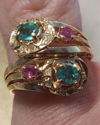anello vintage oro giallo e pietre preziose