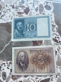 Due banconote vittorio Emanuele 5 , 10 lire