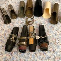 Lotto 4 bocchini sax vintage + 7 copri bocchino