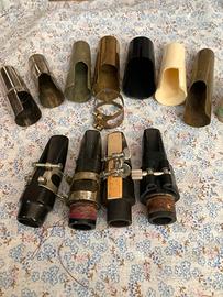 Lotto 4 bocchini sax vintage + 7 copri bocchino