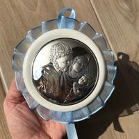 Sacra famiglia in laminato argento con dettagli az