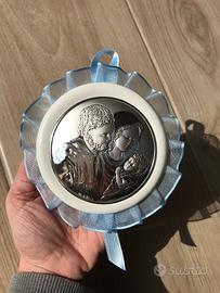 Sacra famiglia in laminato argento con dettagli az