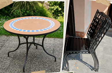 Set Giardino 1 tavolo a mosaico e 4 sedie metallo