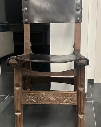 6 sedie anni 70 in legno massiccio e cuoio