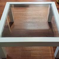 Tavolino salotto legno bianco e cristallo