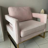 Poltrona design velluto rosa base dorata