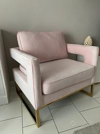 Poltrona design velluto rosa base dorata