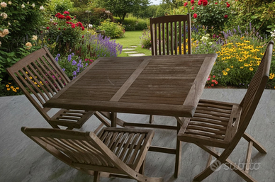 Set Giardino Tanjaya - Tavolo e Sedie in Teak