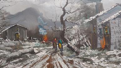 Paesaggio invernale alpino -Olio su tela-