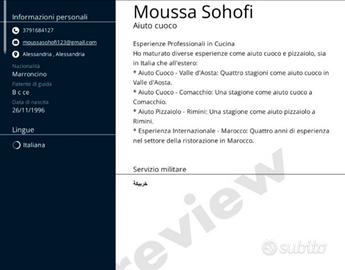 Lavapiatti addetto alla cucina