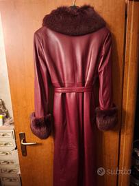 Cappotto vintage in vera pelle con pelliccia 