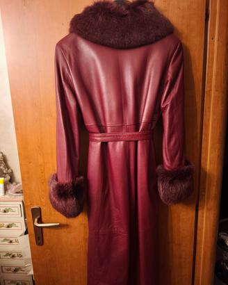 Cappotto vintage in vera pelle con pelliccia 