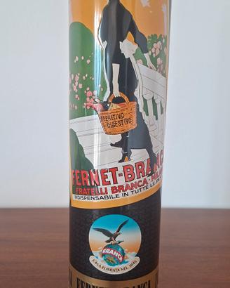 Tubo astuccio latta Fernet Branca donna cestino