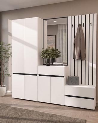 Mobile ingresso moderno 217 cm specchio bianco