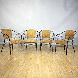 Set di sedie da Giardino in Ferro e Vimini anni 70