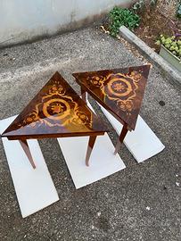 Vintage Coppia Tavolini Triangolari Intarsiati