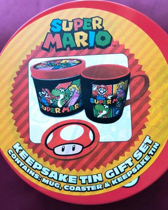Super Mario Keepsake Tin Gift Set con tazza Nuova