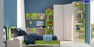 Camera per ragazzi con cabina ad angolo come foto