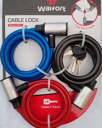 3 Lucchetti Cavo Bici Walfort - Family Pack