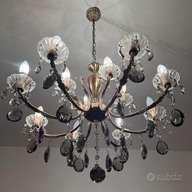 Lampadario cristallo a gocce colore nero anni '50