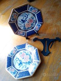 Piatto ottagonale vintage in porcellana giapponese