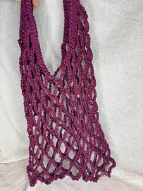 Borsa a rete viola borgogna uncinetto