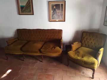 Divano vintage velluto verde e poltrona