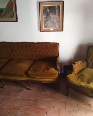 Divano vintage velluto verde e poltrona