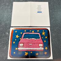 Coppia biglietti di auguri fiat 126 in bianco