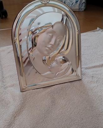 Icona quadro argento 925 Madonna Madre con bambino